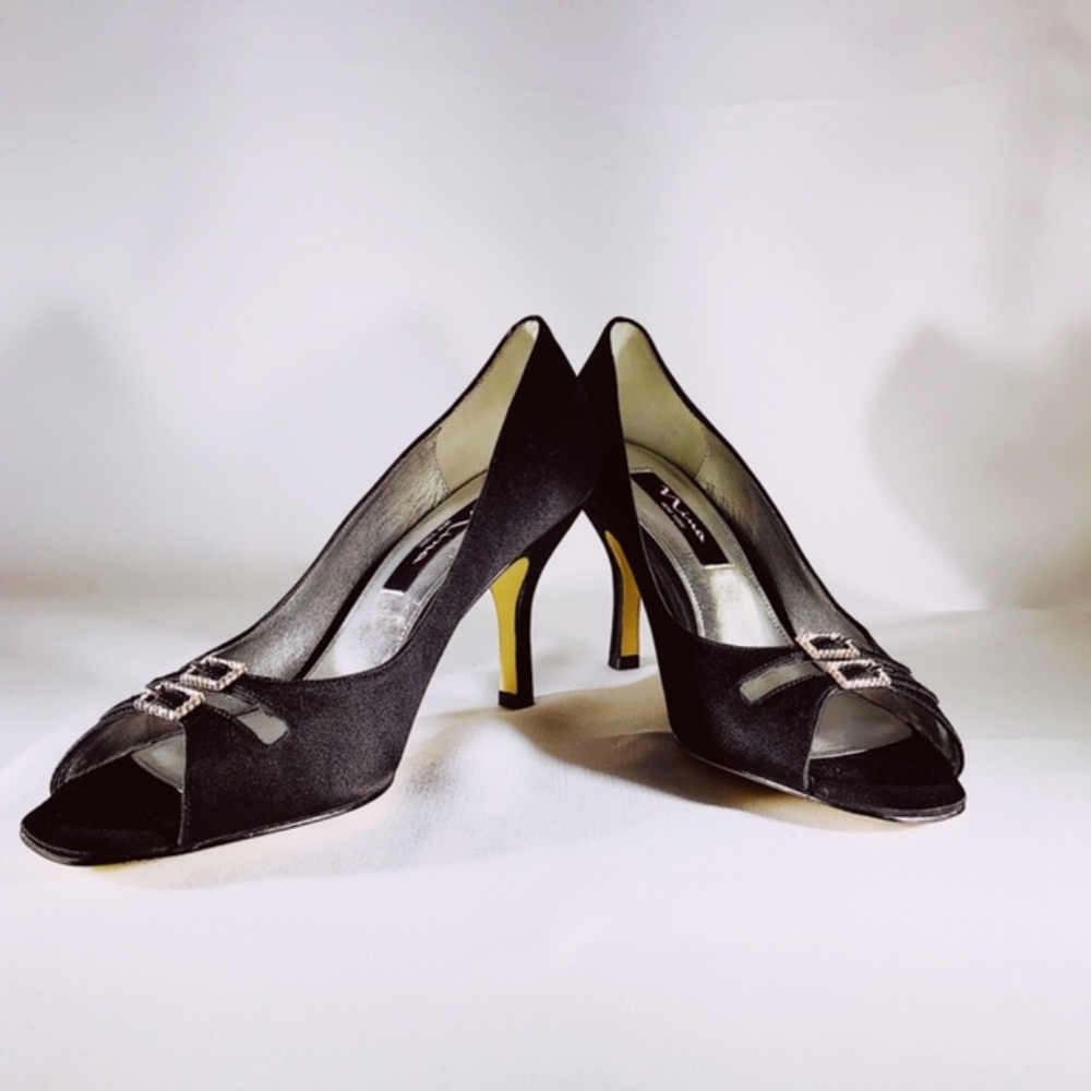 Nina New York Black Open Toe Genuine Leather Pump